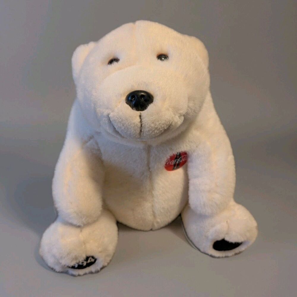 Vintage 1993 Coca Cola Brand Plush 12 Inch White Polar Bear Coke Badge Stuffed